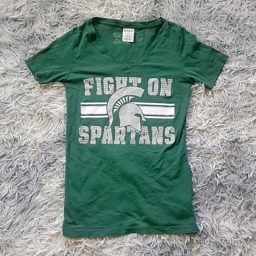 Victoria Secret PINK Dark Green Spartans Tshirt Size XS